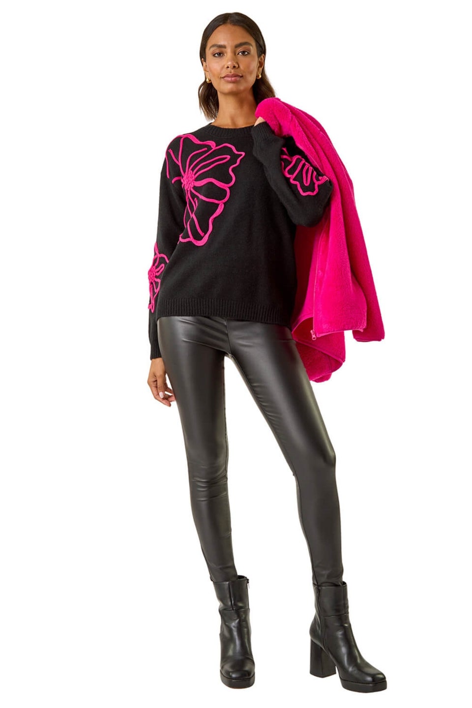 Roman Black Cornelli Floral Knit Jumper