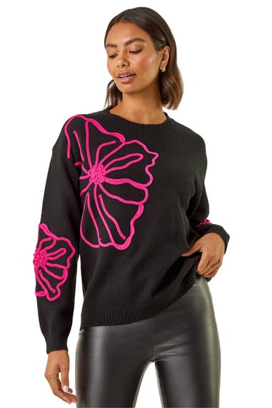 Roman Black Cornelli Floral Knit Jumper