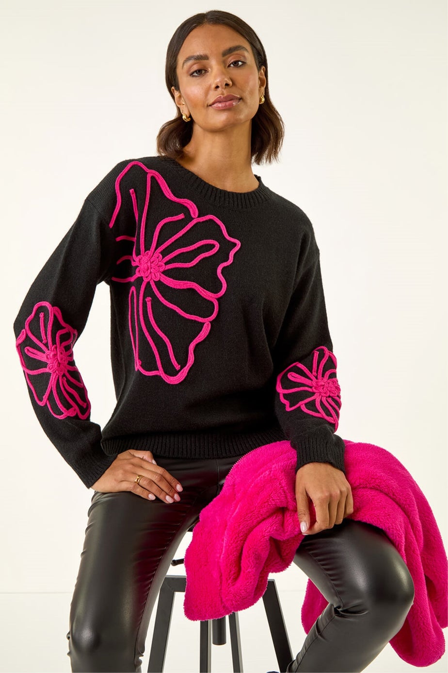 Roman Black Cornelli Floral Knit Jumper