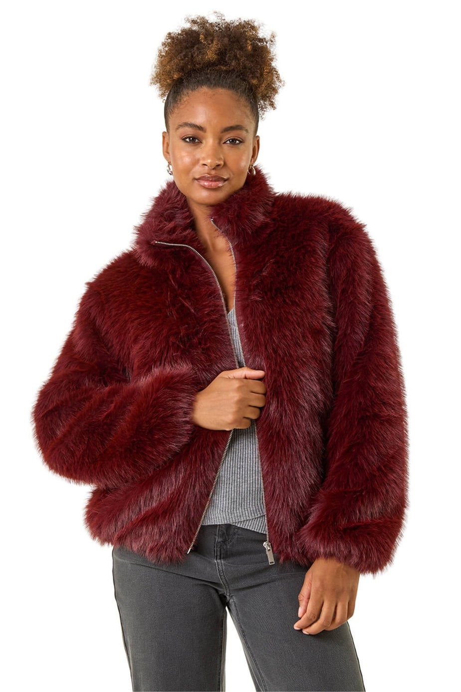 Roman Burgundy Faux Fur Relaxed Bomber
