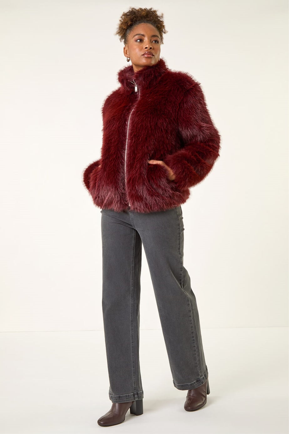 Roman Burgundy Faux Fur Relaxed Bomber