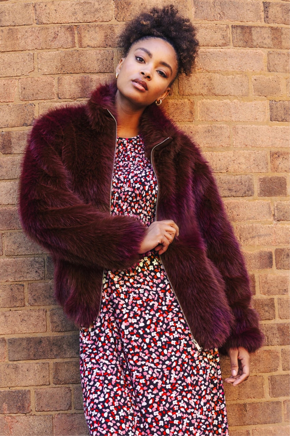 Roman Burgundy Faux Fur Relaxed Bomber