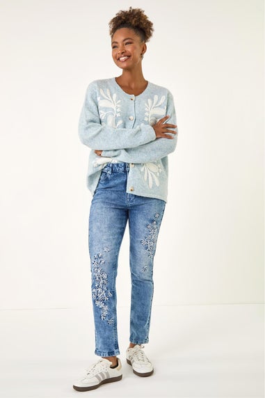 Roman Denim Floral Embroidered Stretch Jeans