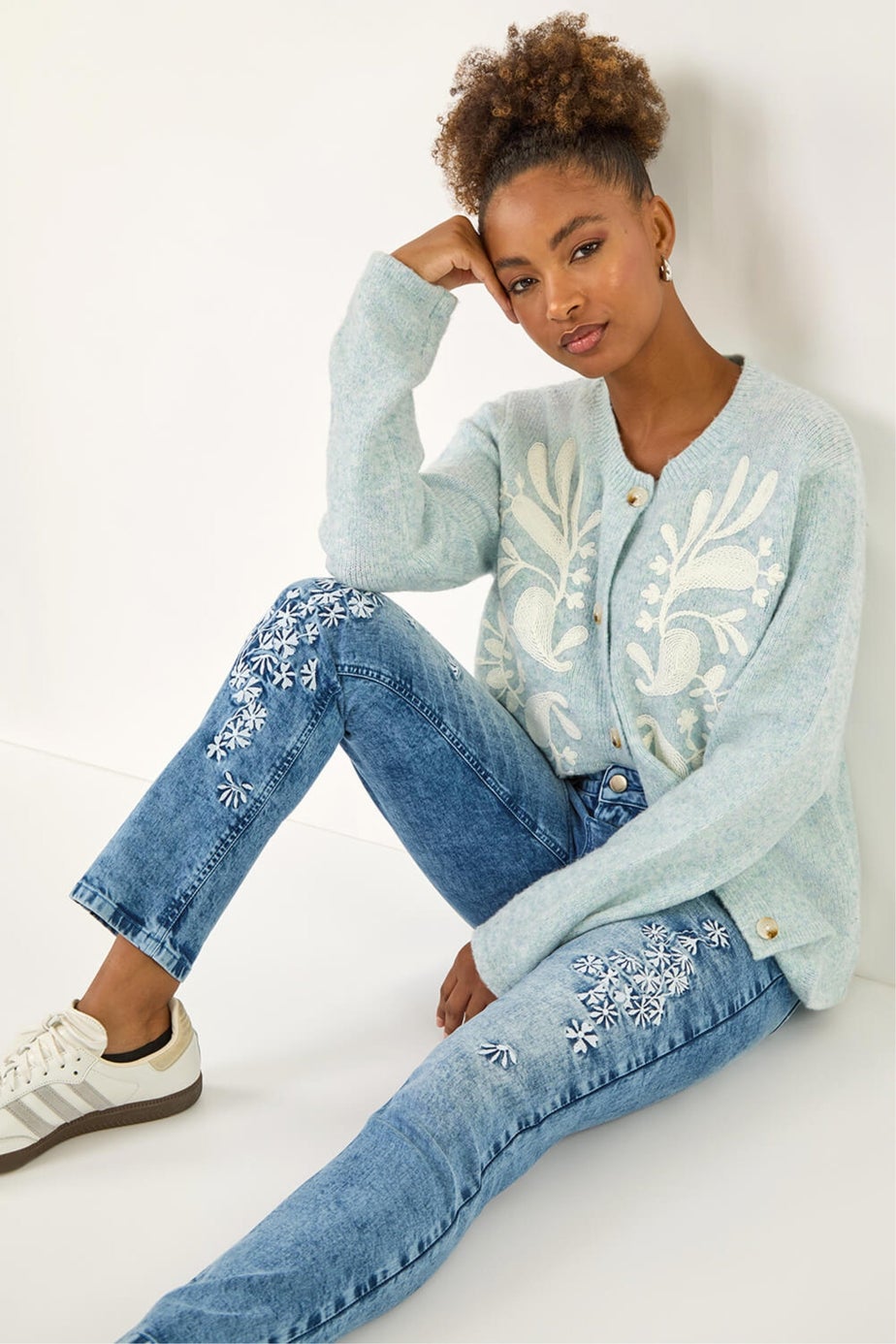 Roman Denim Floral Embroidered Stretch Jeans