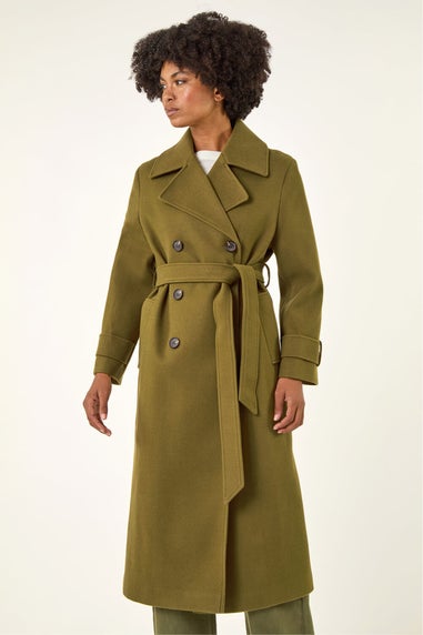 Roman Olive Textured Premium Belted Smart Coat