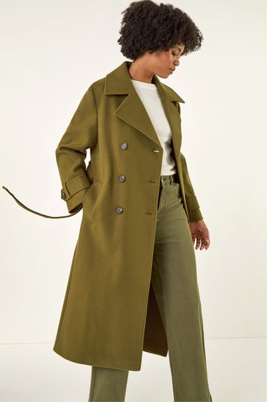 Roman Olive Textured Premium Belted Smart Coat