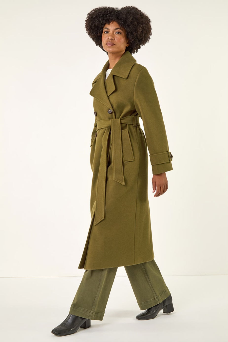 Roman Olive Textured Premium Belted Smart Coat