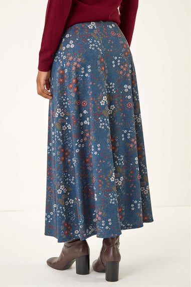 Roman Denim Ditsy Floral Print Stretch Skirt