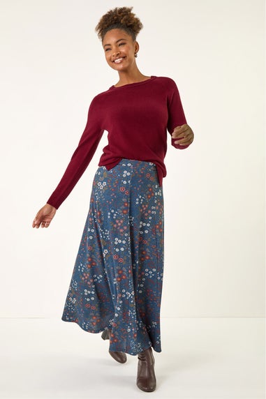 Roman Denim Ditsy Floral Print Stretch Skirt