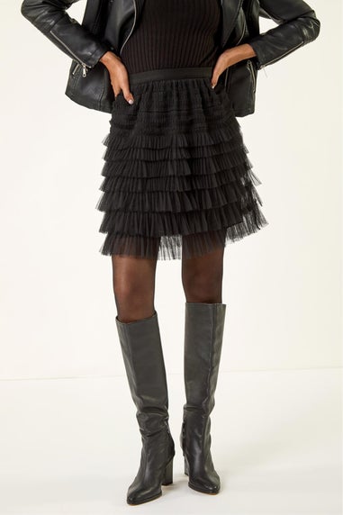 Roman Black Mesh Layered Mini Skirt