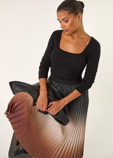 Roman Mocha Ombre Pleated Stretch Skirt