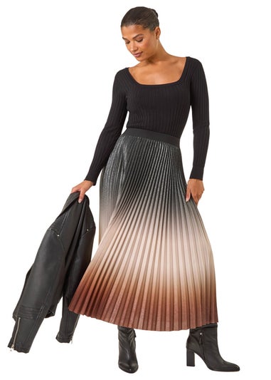Roman Mocha Ombre Pleated Stretch Skirt