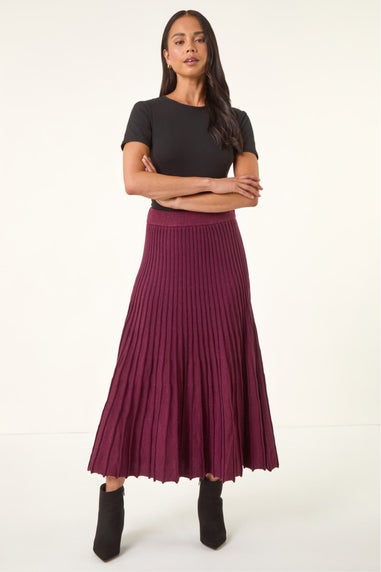 Roman Wine Petite Metallic Knit Midi Skirt