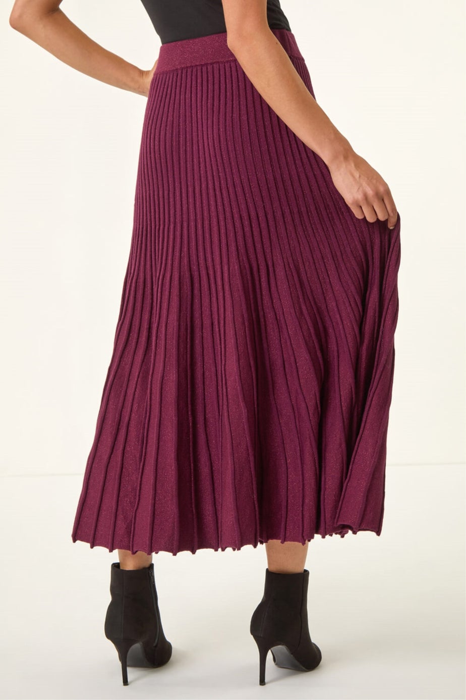 Roman Wine Petite Metallic Knit Midi Skirt