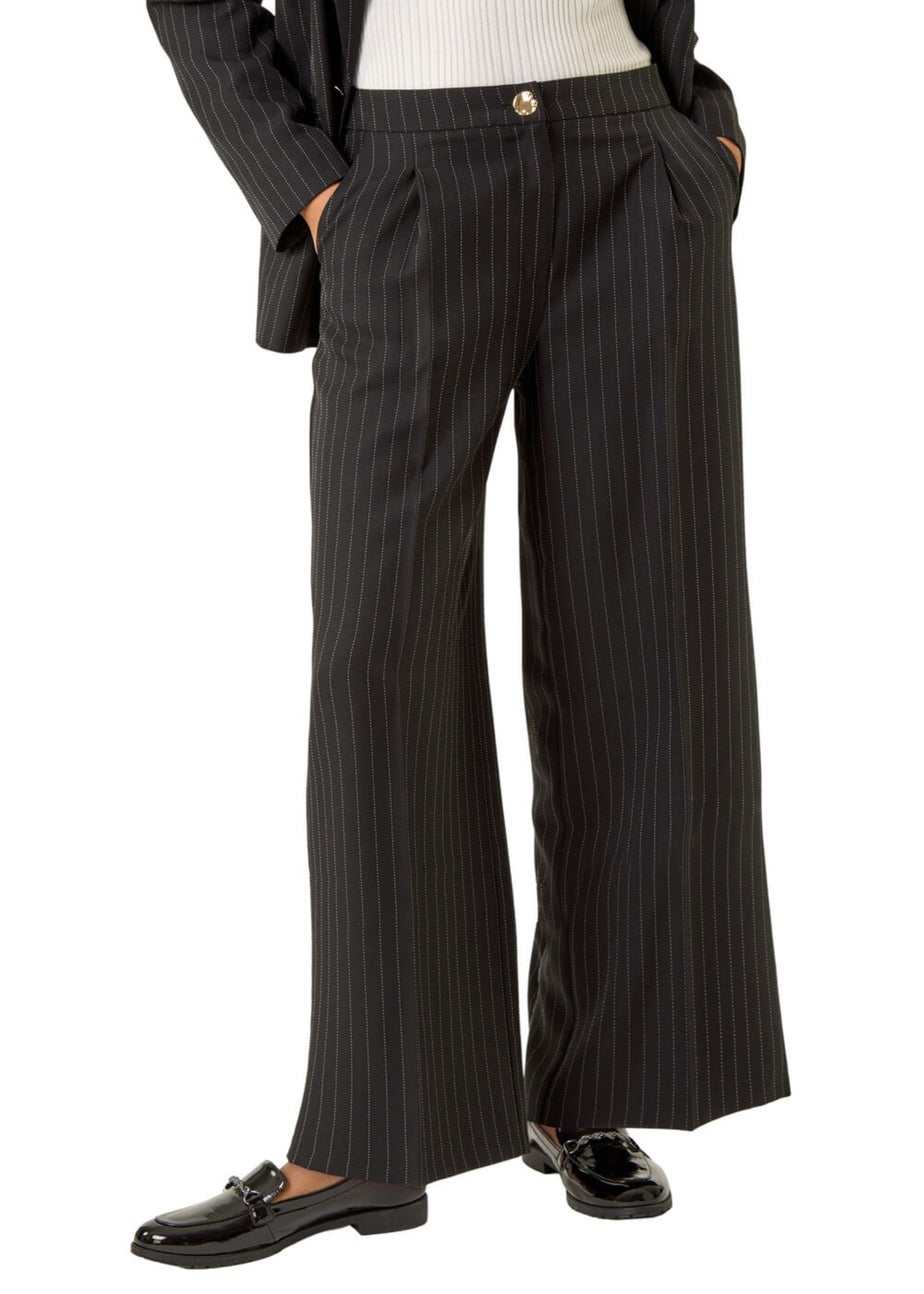 Roman Black Pinstripe Wide Leg Trousers