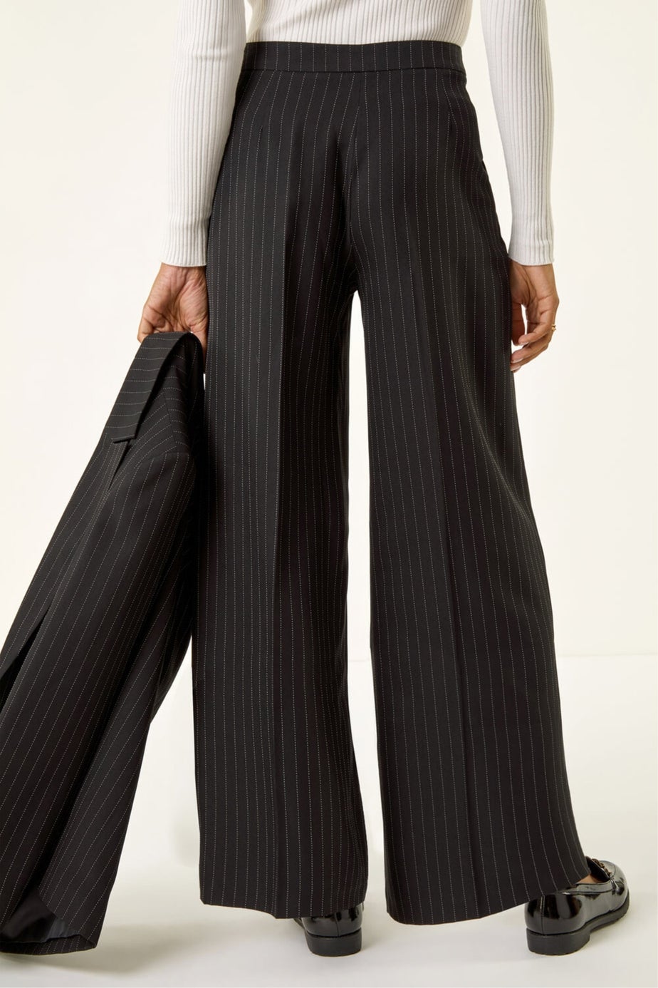 Roman Black Pinstripe Wide Leg Trousers