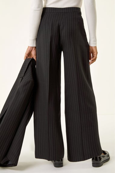 Roman Black Pinstripe Wide Leg Trousers