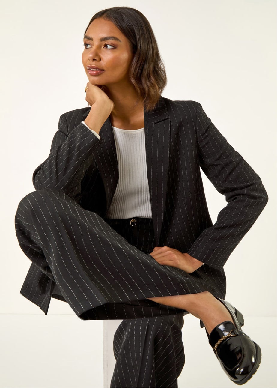 Roman Black Pinstripe Wide Leg Trousers