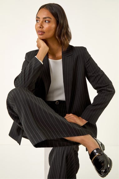 Roman Black Pinstripe Wide Leg Trousers