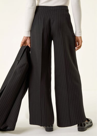 Roman Black Pinstripe Wide Leg Trousers