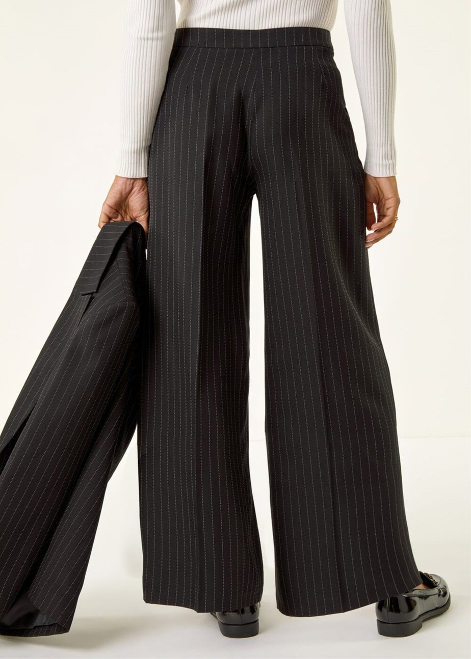 Roman Black Pinstripe Wide Leg Trousers