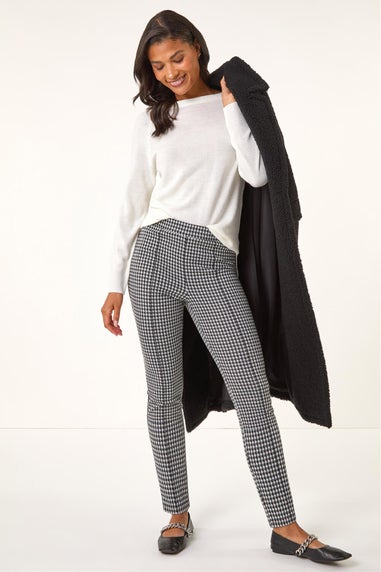 Roman Black Check Print Ponte Slim Leg Trouser