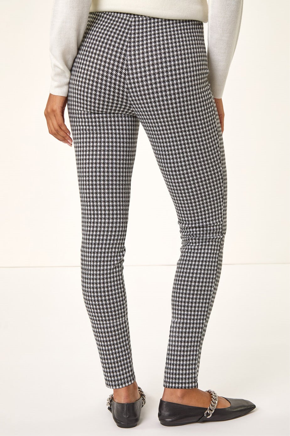Roman Black Check Print Ponte Slim Leg Trouser