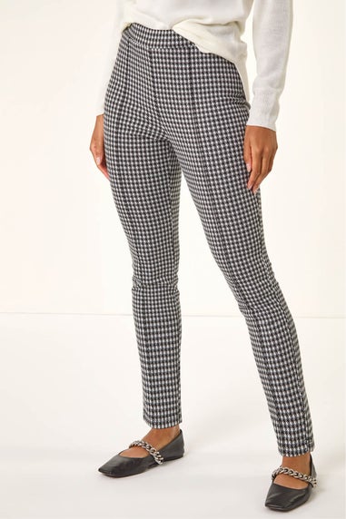 Roman Black Check Print Ponte Slim Leg Trouser
