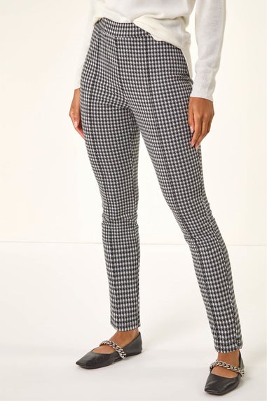 Roman Black Check Print Ponte Slim Leg Trouser