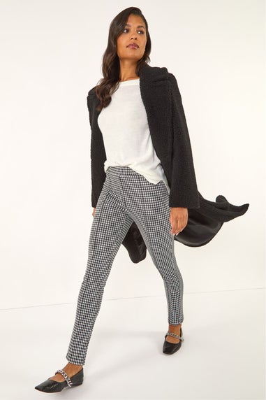 Roman Black Check Print Ponte Slim Leg Trouser