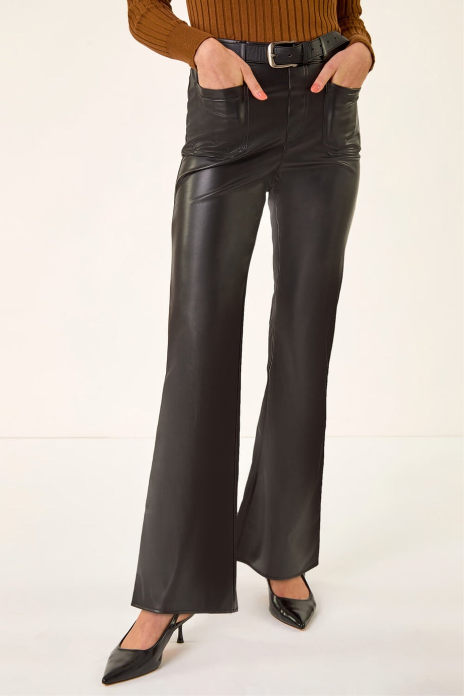 Roman Black Faux Leather Bootcut Trouser