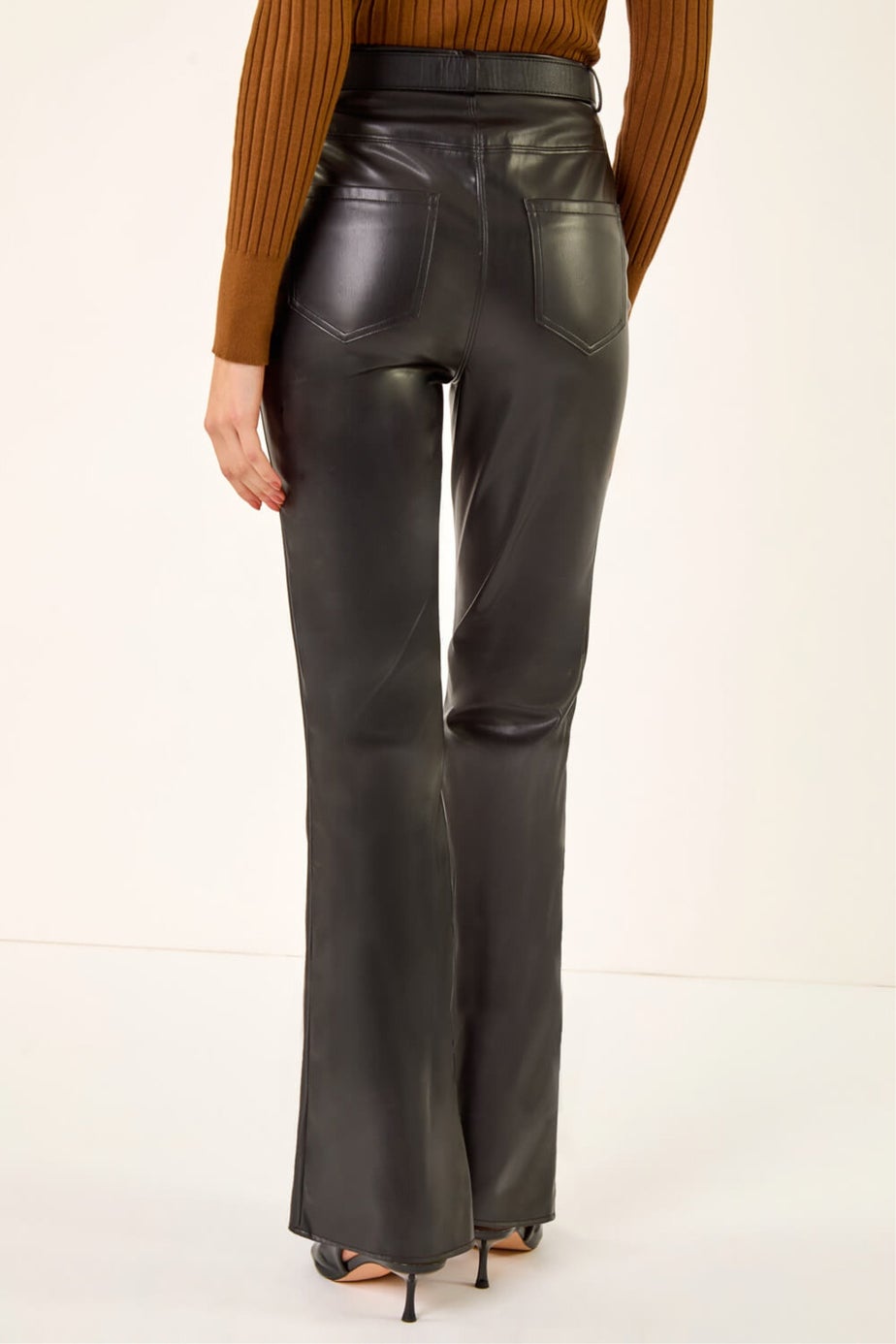 Roman Black Faux Leather Bootcut Trouser
