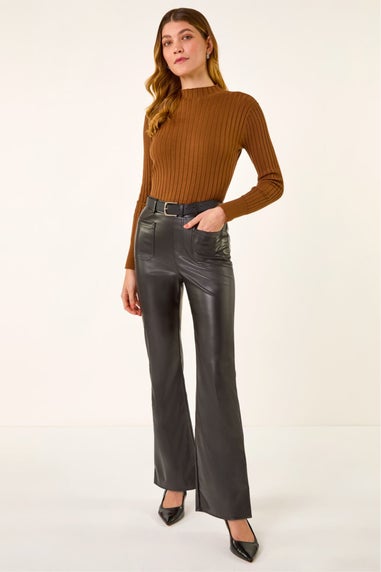 Roman Black Faux Leather Bootcut Trouser