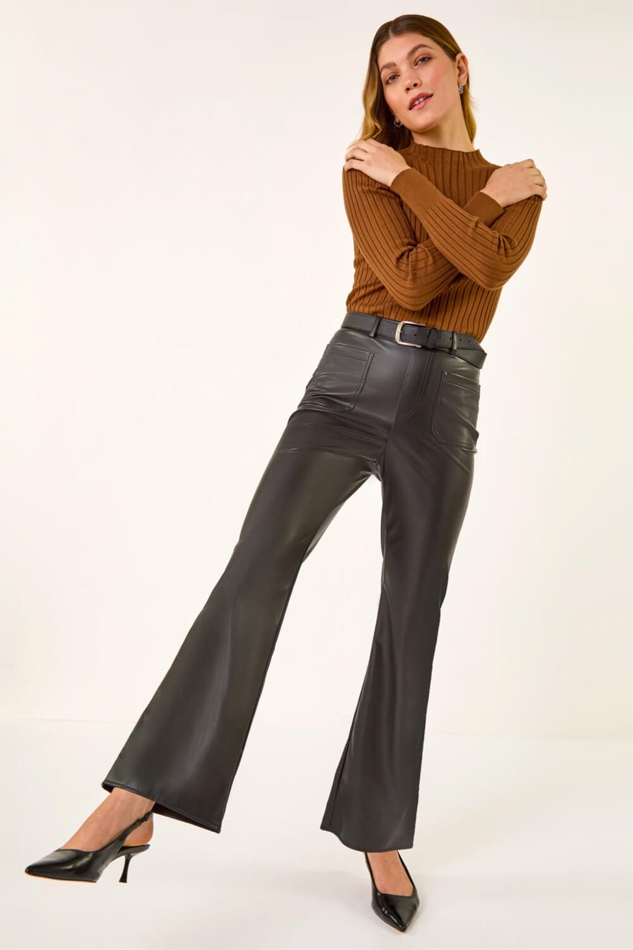 Roman Black Faux Leather Bootcut Trouser