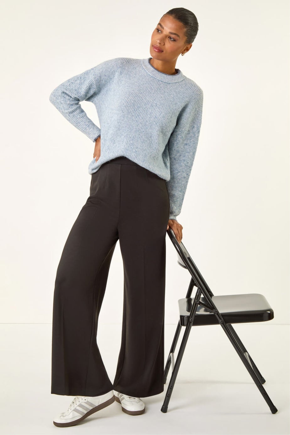 Roman Black Wide Leg Ponte Stretch Trouser