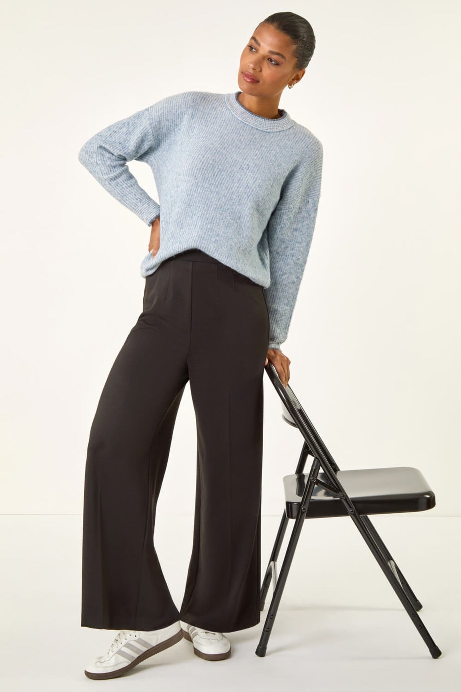 Roman Black Wide Leg Ponte Stretch Trouser