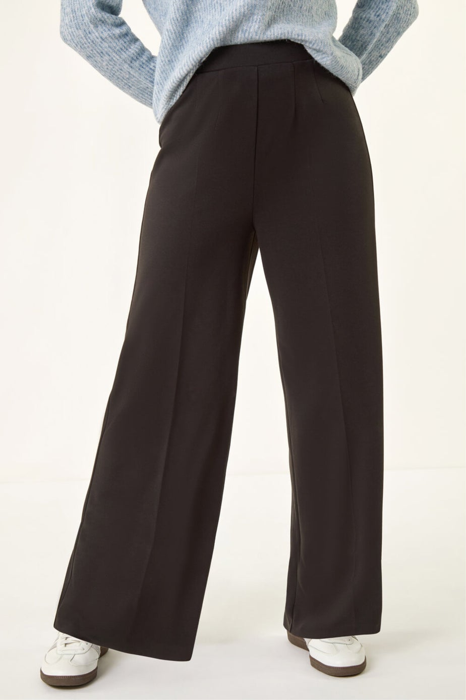 Roman Black Wide Leg Ponte Stretch Trouser