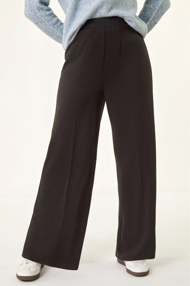 Roman Black Wide Leg Ponte Stretch Trouser