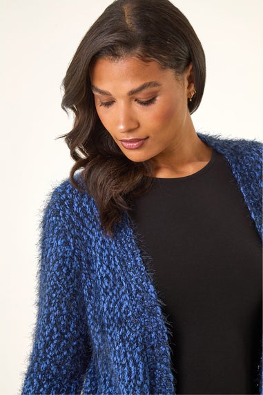 Roman Blue Fluffy Longline Knit Cardigan