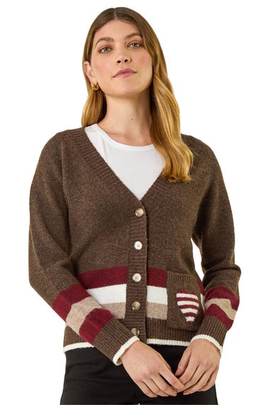 Roman Chocolate Striped Heart Knit Cardigan
