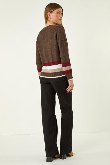 Roman Chocolate Striped Heart Knit Cardigan