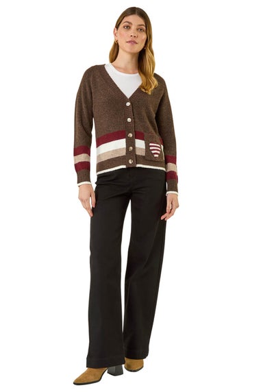 Roman Chocolate Striped Heart Knit Cardigan