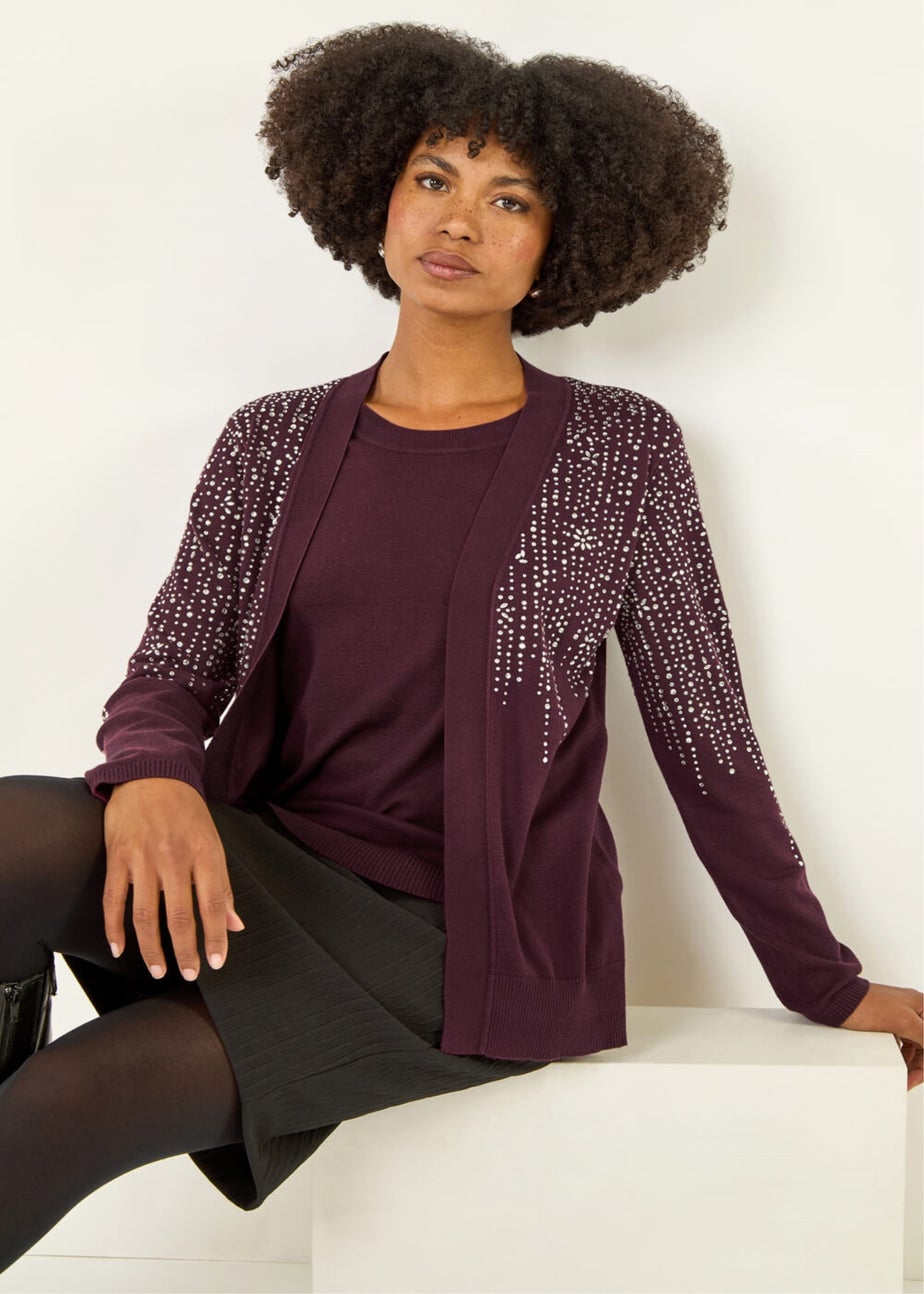 Roman Burgundy Embellished Hotfix Layered Knit
