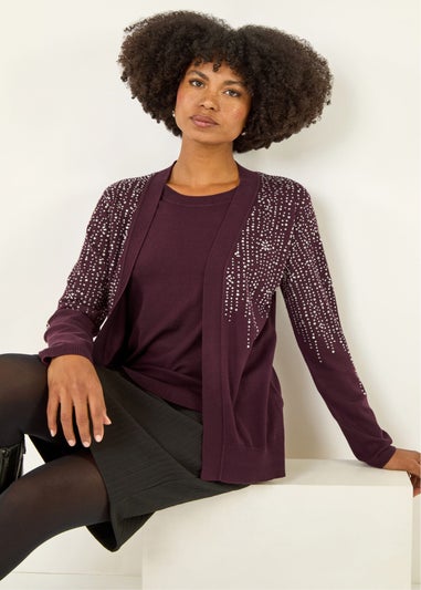 Roman Burgundy Embellished Hotfix Layered Knit