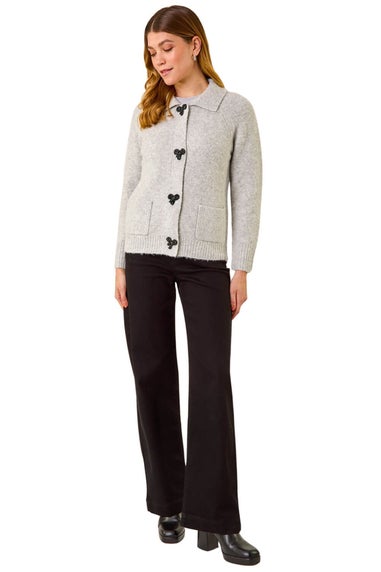 Roman Grey Bow Buttoned Collared Cardigan