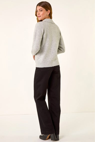 Roman Grey Bow Buttoned Collared Cardigan