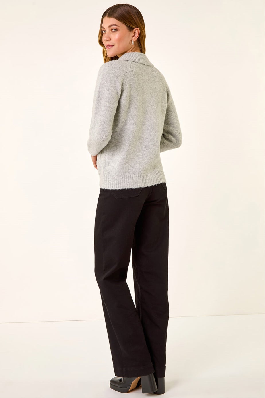 Roman Grey Bow Buttoned Collared Cardigan