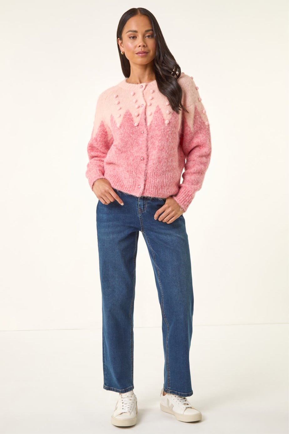 Roman Pink Petite Bobble Buttoned Knit Cardigan