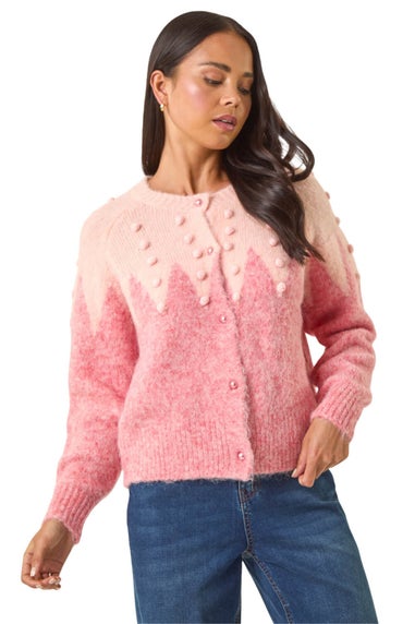 Roman Pink Petite Bobble Buttoned Knit Cardigan