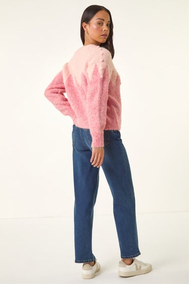 Roman Pink Petite Bobble Buttoned Knit Cardigan